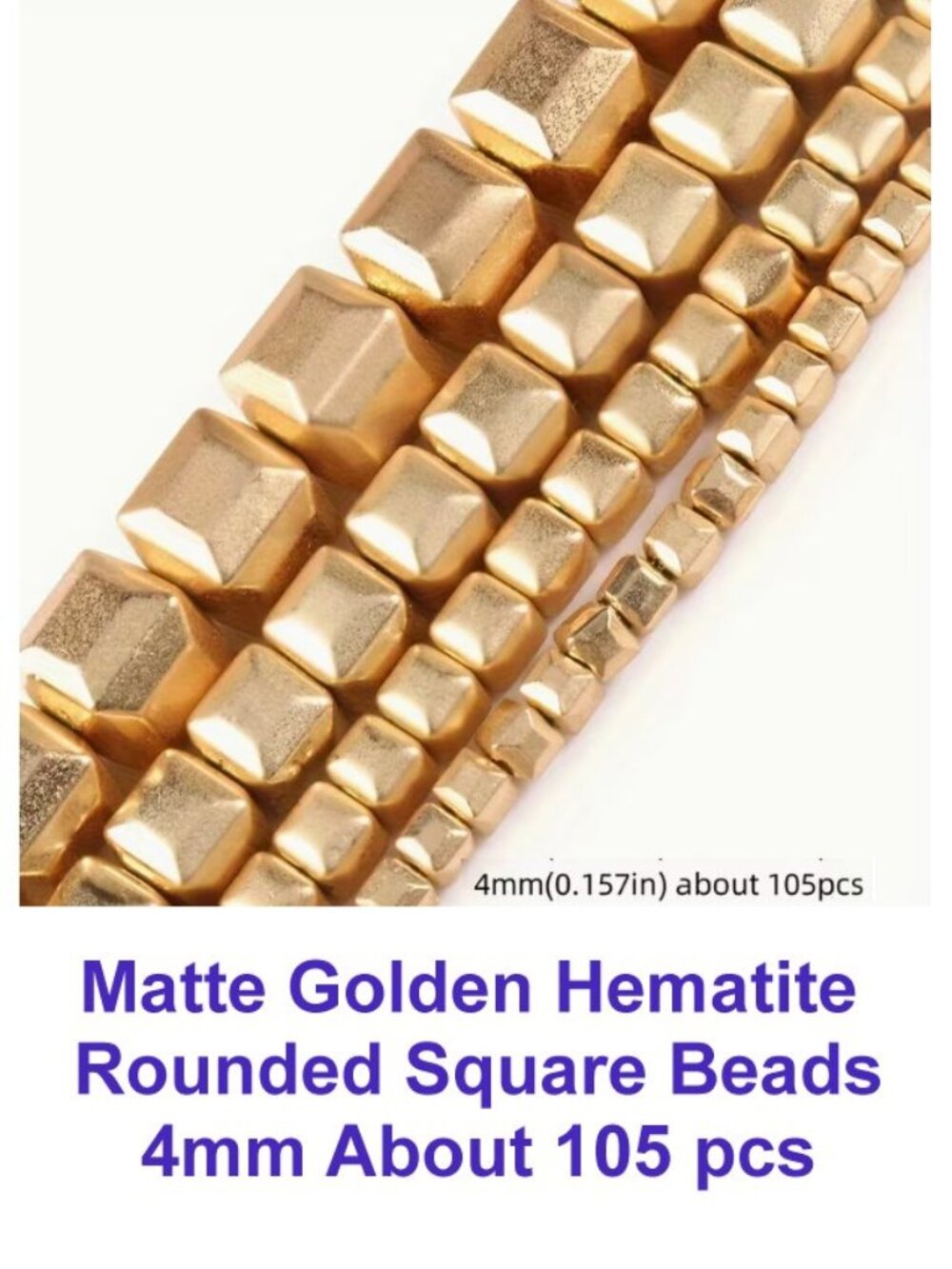 Matte Golden Hematite  Rounded Square Beads 4mm About 105 pcs
